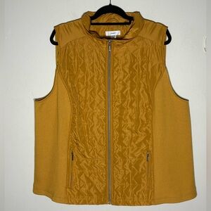 CJ Banks Multi Fabric Mustard Yellow Quilted Vest Size 3X